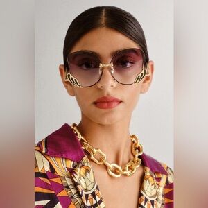 Camilla “Goddess Energy” black emerald marble square oversized boho sunglasses